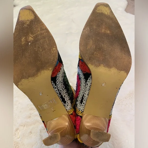 ⚡️Stunning Vintage 90s Neon Floral PSYCHEDELIC Embroidered Kilim Art Heeled Boot - Picture 12 of 16